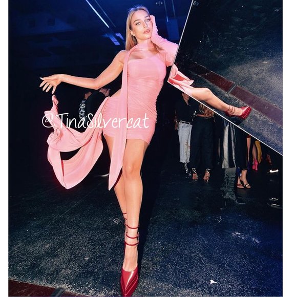 Mugler H&M Collector's Edition Knot-detail One-shoulder Dress Pink NWT - Picture 5 of 17